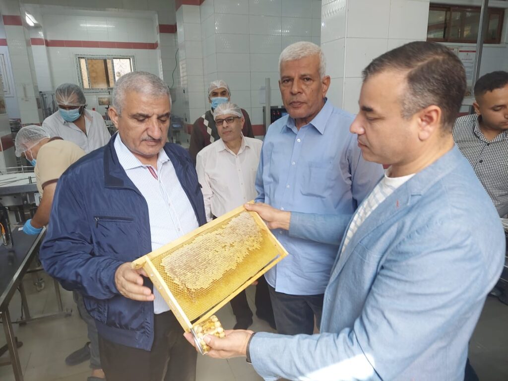 مدير اكساد ونقيب الزراعيين خلال تفقد مشروع لإنتاج عسل النحل في أحد قري محافظة الغربية scaled